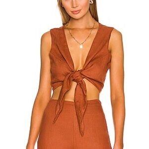 Faithfull the Brand Orange Sleeveless Tie-Front Crop Top